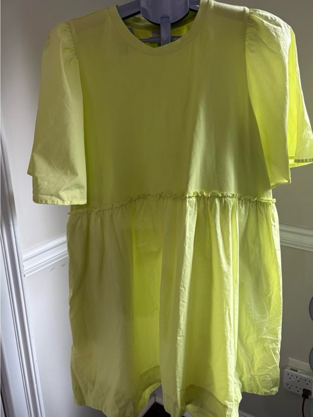 Neon Yellow Puff-Sleeve Babydoll Dress